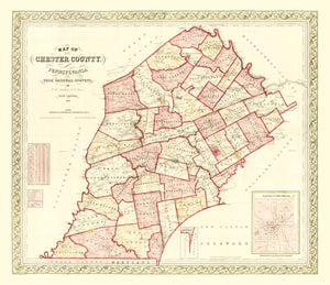 Vintage Map of Chester County, Pennsylvania 1847