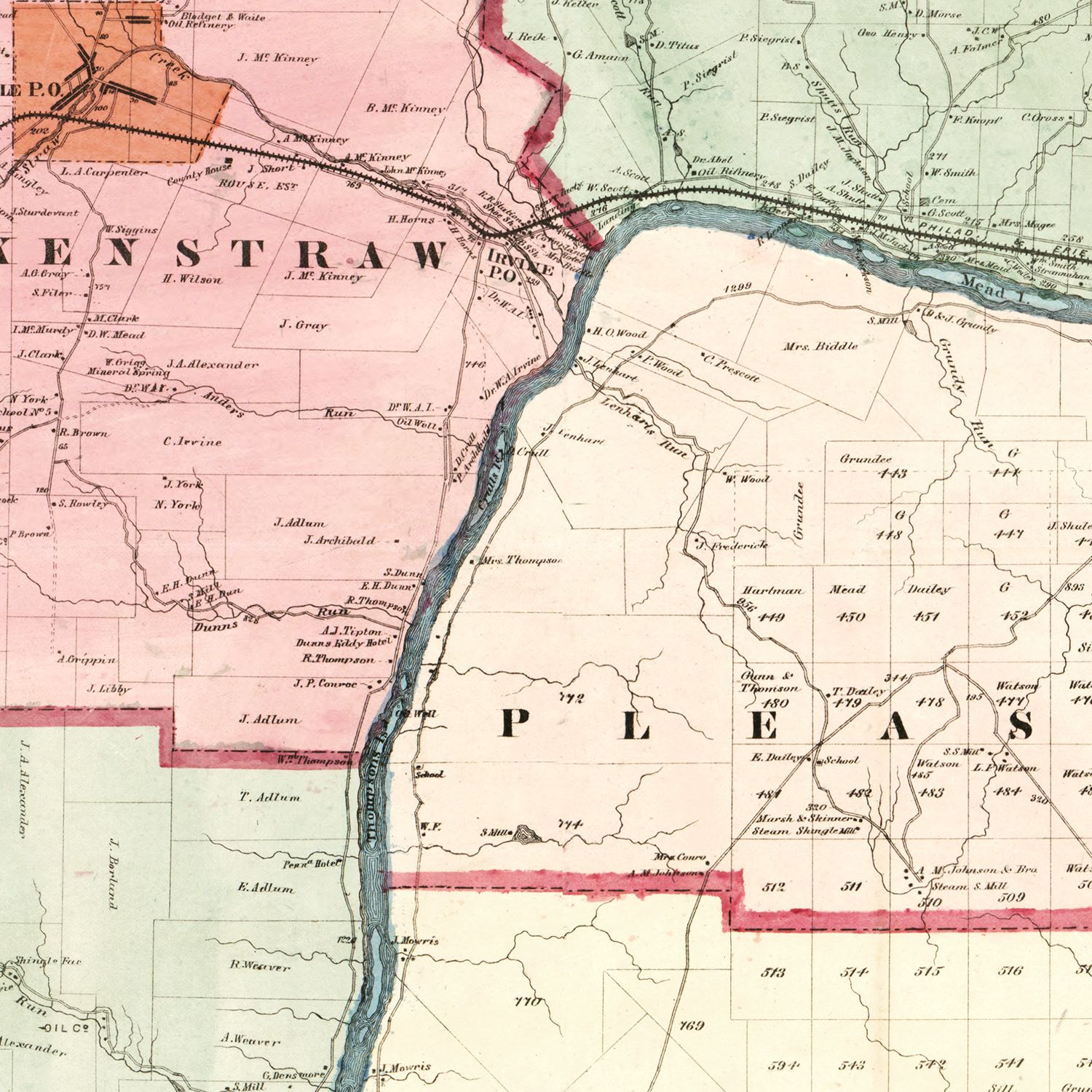 Vintage Map of Warren County, Pennsylvania 1865