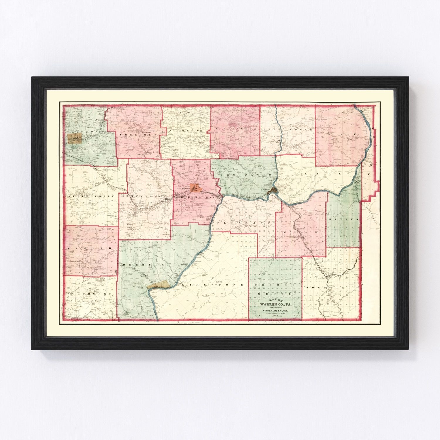 Vintage Map of Warren County, Pennsylvania 1865