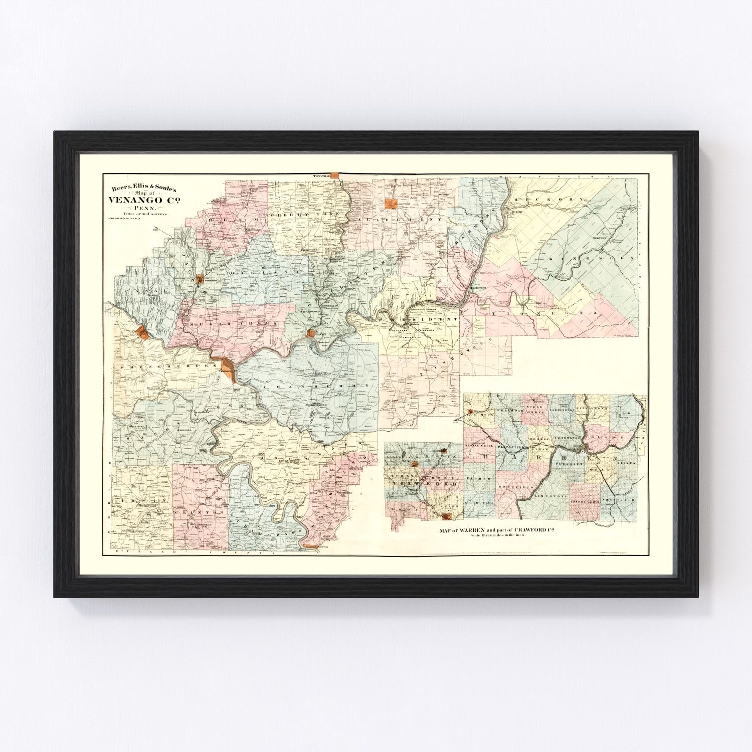 Vintage Map of Venango County, Pennsylvania 1865