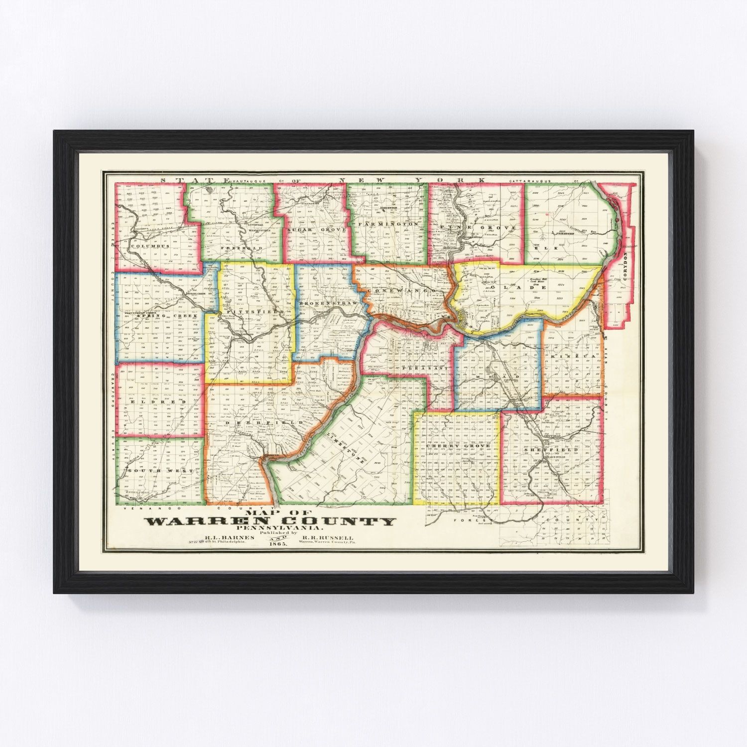 Vintage Map of Warren County, Pennsylvania 1865