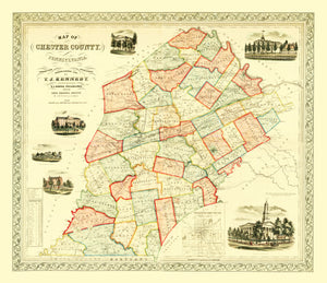 Vintage Map of Chester County, Pennsylvania 1856