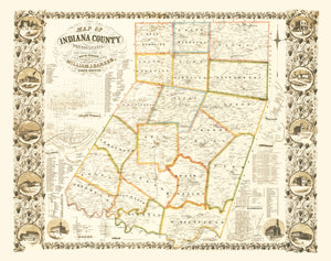 Vintage Map of Indiana County, Pennsylvania 1856