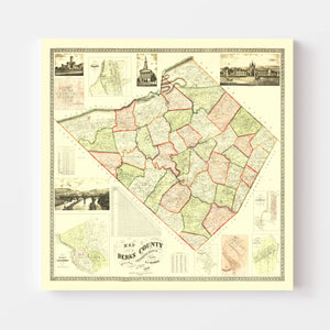 Vintage Map of Berks County, Pennsylvania 1860
