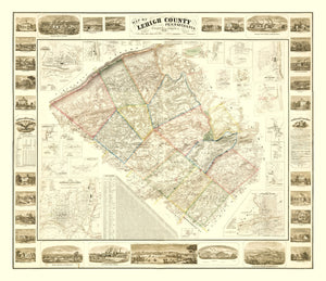 Vintage Map of Lehigh County, Pennsylvania 1862