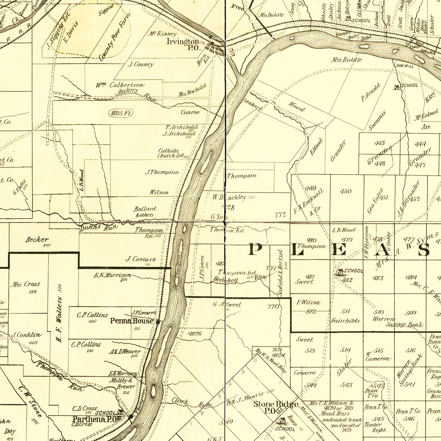 Vintage Map of Warren County, Pennsylvania 1900