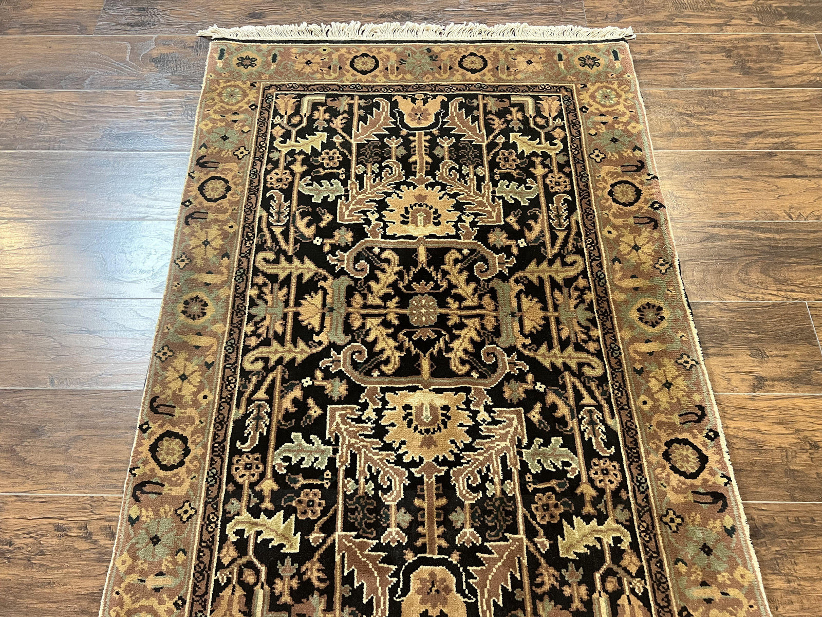 Heriz Rug 3.6 x 5, Handmade Vintage Wool Carpet, Couristan Carpet, Persian Design, Black