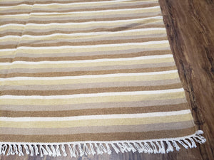 Indian Striped Blanket 6x9, Large Indo Kilim Area Rug, Earthern Tones Woolen Hand-Woven Flatweave South American Style Queen Size Bedspread