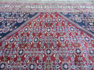 Oversized Persian Shiraz Tribal Rug 13x19, Palace Sized Oriental Carpet, Handmade Hand-Knotted X Large Rug, Red Blue Cream, Allover Herati Pattern