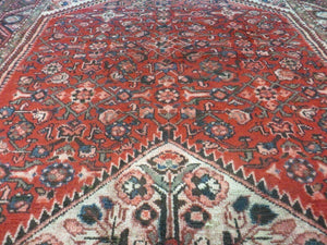 5' 6" X 10' Antique Handmade India Floral Oriental Wool Rug Veg Dyes Red Nice