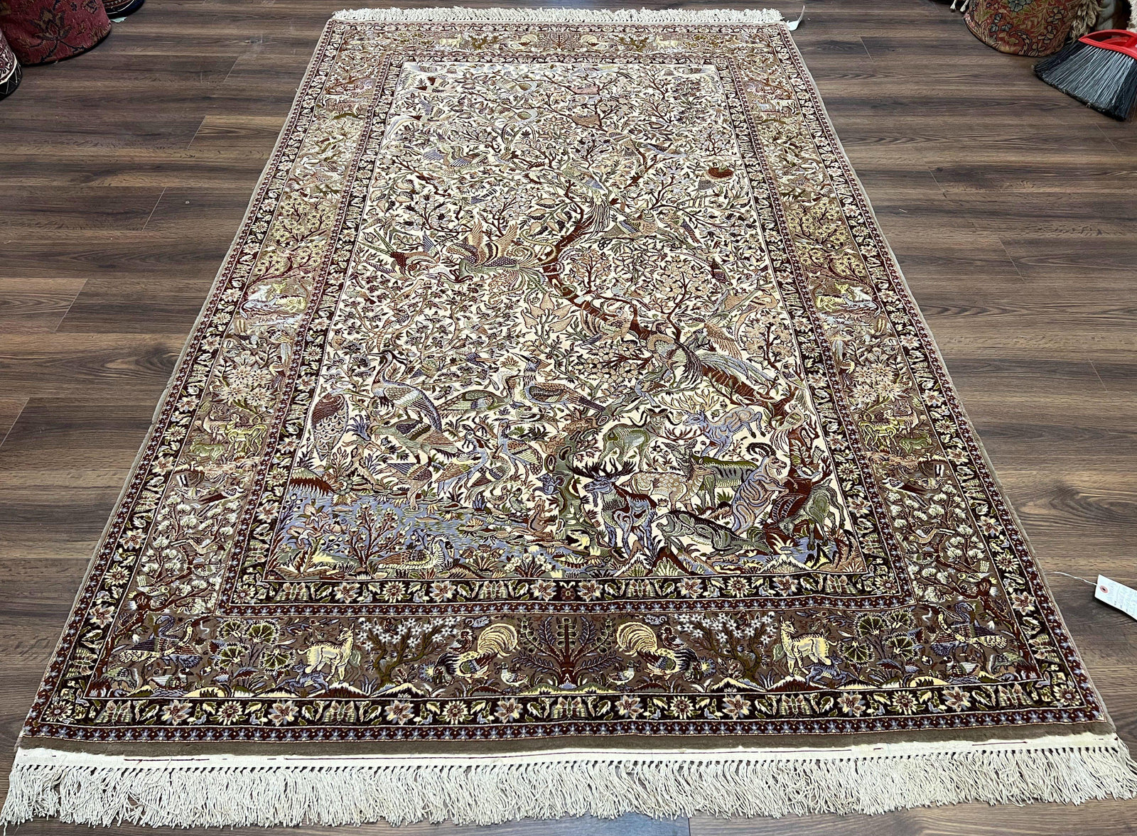 Persian Isfahan Rug 5x8 - Tree of Life, Animal Pictorials, Kork Wool & Silk