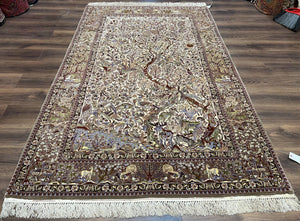 Persian Isfahan Rug 5x8 - Tree of Life, Animal Pictorials, Kork Wool & Silk
