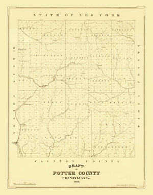 Vintage Map of Potter County, Pennsylvania 1856
