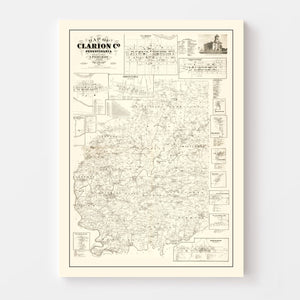 Vintage Map of Clarion County, Pennsylvania 1865