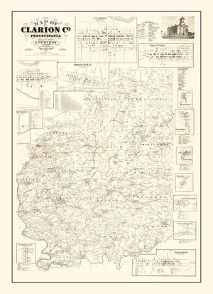 Vintage Map of Clarion County, Pennsylvania 1865