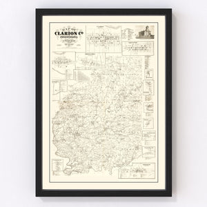 Vintage Map of Clarion County, Pennsylvania 1865