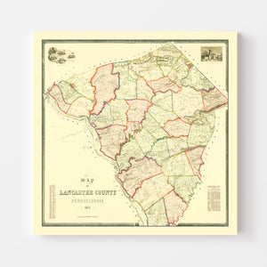 Vintage Map of Lancaster County, Pennsylvania 1851