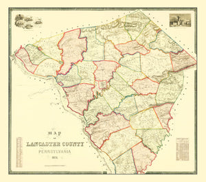 Vintage Map of Lancaster County, Pennsylvania 1851