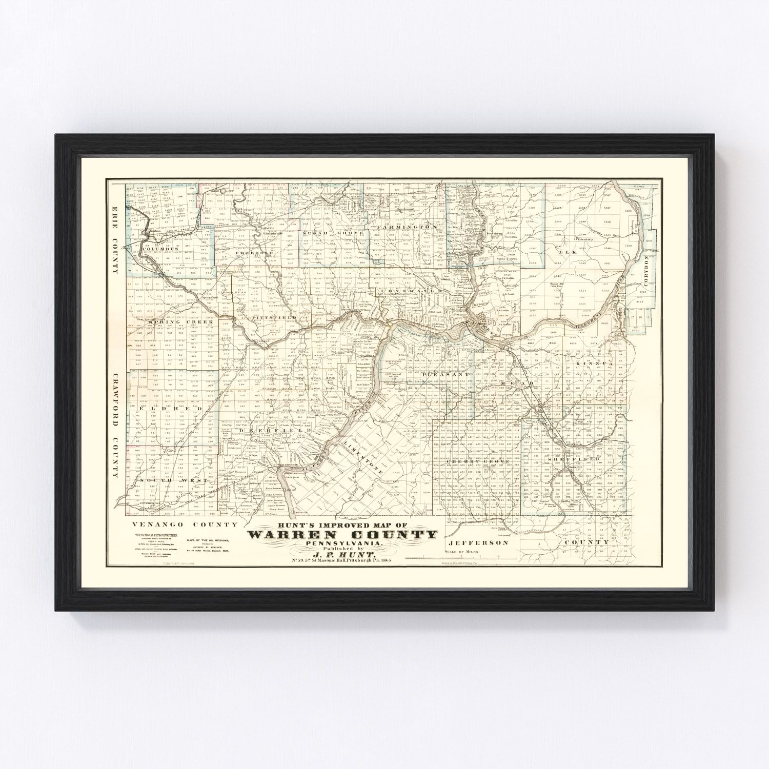 Vintage Map of Warren County, Pennsylvania 1865