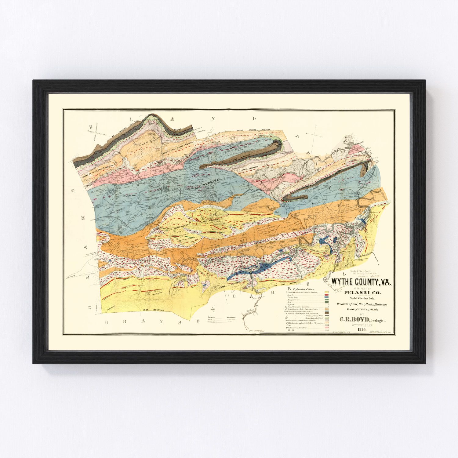 Vintage Map of Wythe County, Virginia 1890