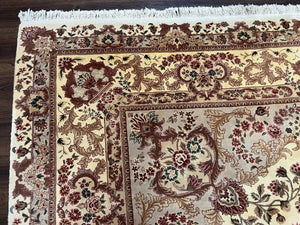 Vintage Sino Persian Rug 10x14, Room Sized Elegant Handmade Oriental Carpet 10 x 14, Floral Medallion Large Wool Rug with Silk Accents Beige