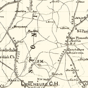 Vintage Map of Lunenburg County, Virginia 1871