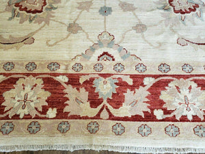 Peshawar Rug 10x14 Rug 10x14 Vintage Rug 10x14 Handmade Rug Chobi Rug Ivory Beige Red Rug