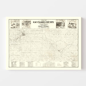 Vintage Map of Eau Claire County, Wisconsin 1878