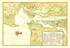 Vintage Map of New York Region, 1670