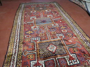 Antique Moroccan Runner Rug 4x9, Wide Runner, Hand Knotted Tribal Oriental Carpet, Hallway Rug, Geometric Medallions, Red, Bohemian Rug Nice