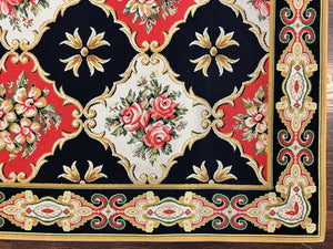 Wide Runner Rug 6x17 ft, Custom Made Vintage Stark Carpet 6 x 17 ft, Red Black Ivory, Corridor Hallway Rug, European Panel Design, Floral