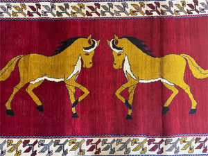 4 X 7 Handmade Hand-Knotted Quality Wool Rug Horses Zagros Red Mustard Gold New