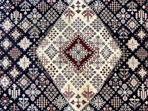 Indo Persian Rug 10x14, Large Wool Hand Knotted Vintage Carpet, Navy Blue & Ivory, 10 x 14 Room Sized Traditional Oriental Rug