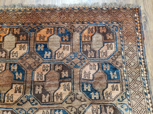 Antique Afghan Tribal Area Rug 4' x 7' 8", Afghanistan Bashir Oriental Carpet, Hand-Knotted Brown Vintage Rug, Wool on Wool Corridor Rug