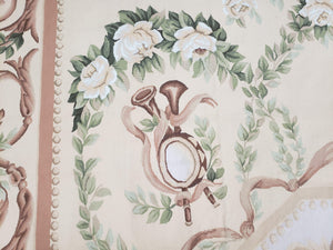 Elegant Aubusson Rug 10 x 14, Cream and Ivory Simple Aubusson Floral Carpet, Hand-Woven, European, New Aubusson Rug, Wool Area Rug, Violins