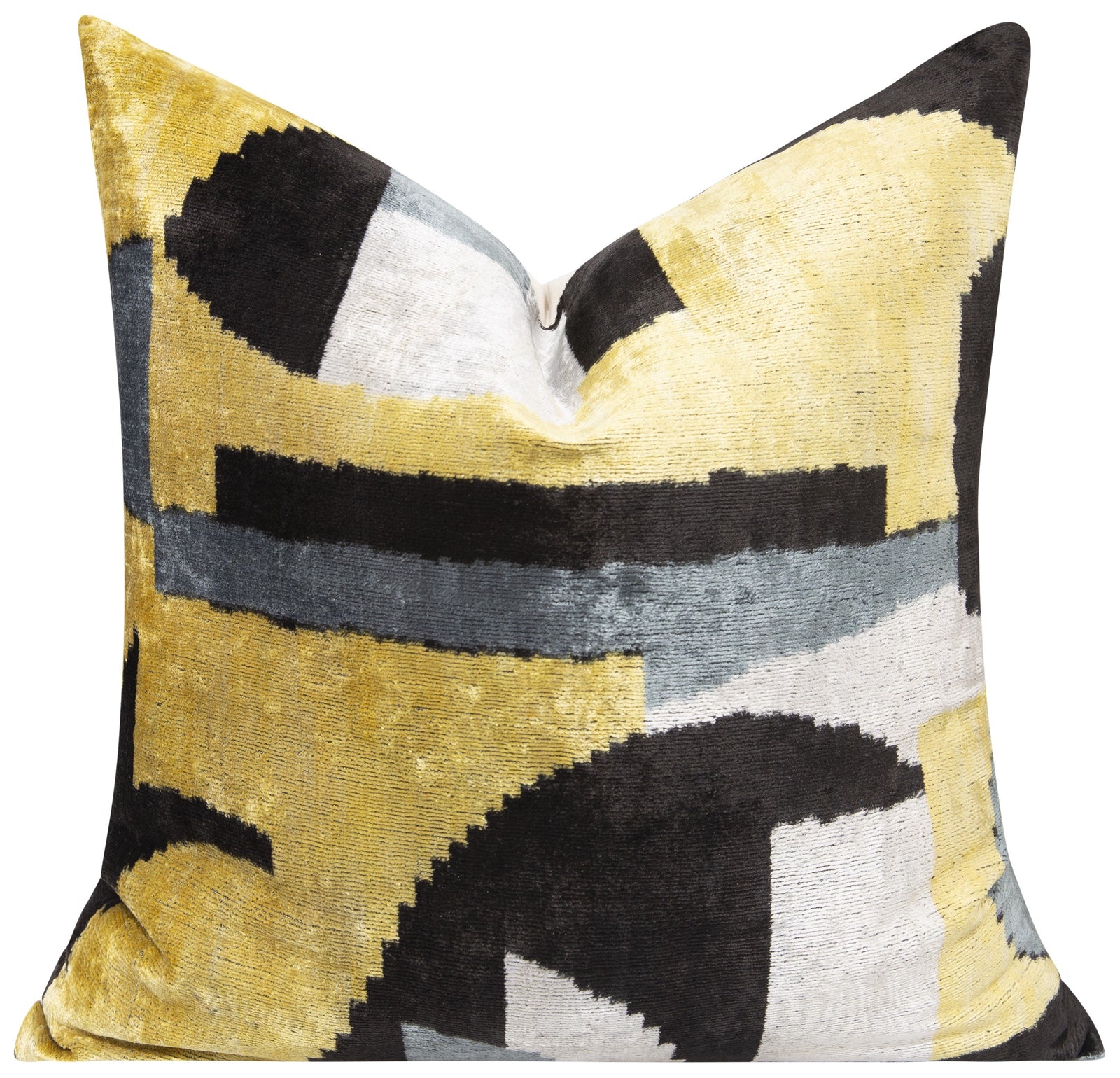 Luxury Silk Velvet Throw Pillow - Gold, Black, Gray, and Ivory Abstract Design, 20x20 in