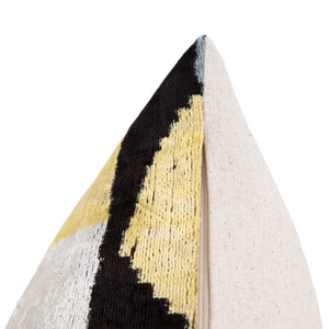 Luxury Silk Velvet Throw Pillow - Gold, Black, Gray, and Ivory Abstract Design, 20x20 in