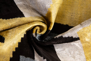 Luxury Silk Velvet Throw Pillow - Gold, Black, Gray, and Ivory Abstract Design, 20x20 in