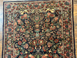 Antique Persian Rug 4x5, Navy Blue 1920s Carpet, Wool, Rare, Fine, Persian Hamadan Bidjar Carpet