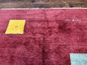 Modern Indo Persian Gabbeh Rug 7x10, Red, Tribal Area Rug