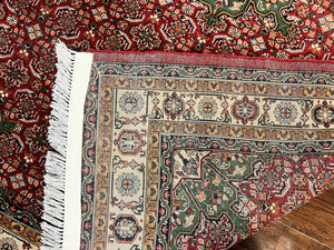 Persian Tabriz Rug 7x10, Wool Hand Knotted Vintage Carpet, Red Green & Cream, Herati Pattern, 7 x 10 Room Sized Oriental Rug