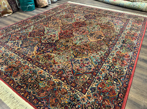 Karastan Rug 8.8 x 10.6, Multicolor Panel Kirman Rug #717, Original 700 Series, Wool