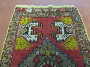 20" X 38" Antique Handmade Turkish Oushak Oshak Yastik Wool Rug Mat Turkey Nice