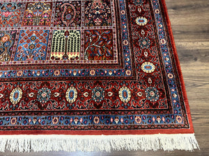Wonderful Persian Qum Rug 10x13, Panel Design, Fine 260 KPSI, Signed, Red Multicolor