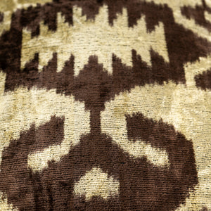 Handmade Velvet Pillow with insert – Olive & Brown Ikat Pattern, 16x24"