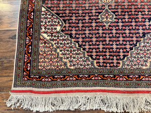 Afghan Rug 4x5, Wool with Silk Highlights, Very Fine Hand Knotted Vintage Oriental Carpet, Herati Pattern, Persian Rug, Bidjar Rug, 400 KPSI