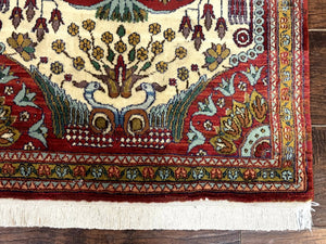 Persian Bijar Rug 2.6 x 4, Antique Carpet, Brick Red and Ivory