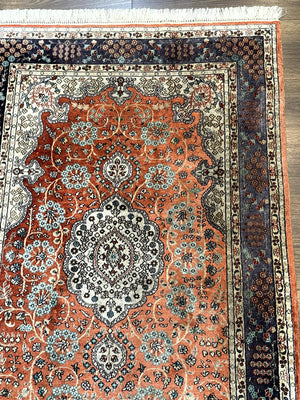 Turkish Silk Runner Rug 3x8, Short Runner Rug, Red, Floral Medallions, Very Fine 360 KPSI, 3 x 8 Runner