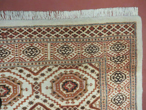 4' X 7' Vintage Handmade Pakistani Turkoman Bokhara Balouch Woven Wool Rug Ivory