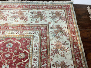 Turkish Oushak Rug 12x18, Wool Hand Knotted Vintage Carpet, Red & Oatmeal, 12 x 18 Palace SIze Handmade Oriental Rug